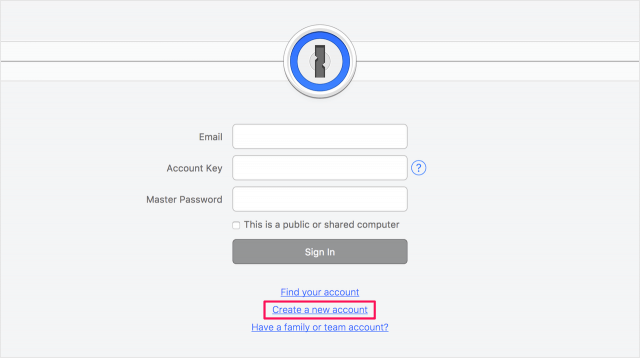 1password create a new account 01